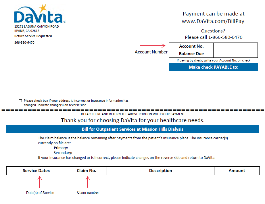 account number claim number date of service