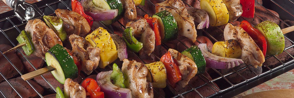 Chicken and shop vegetable kebabs