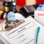 Emergency preparedness checklist and disaster supplies.
