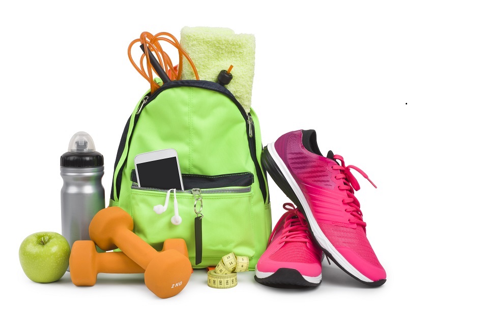 Fitness equipment and training accessories isolated on white background