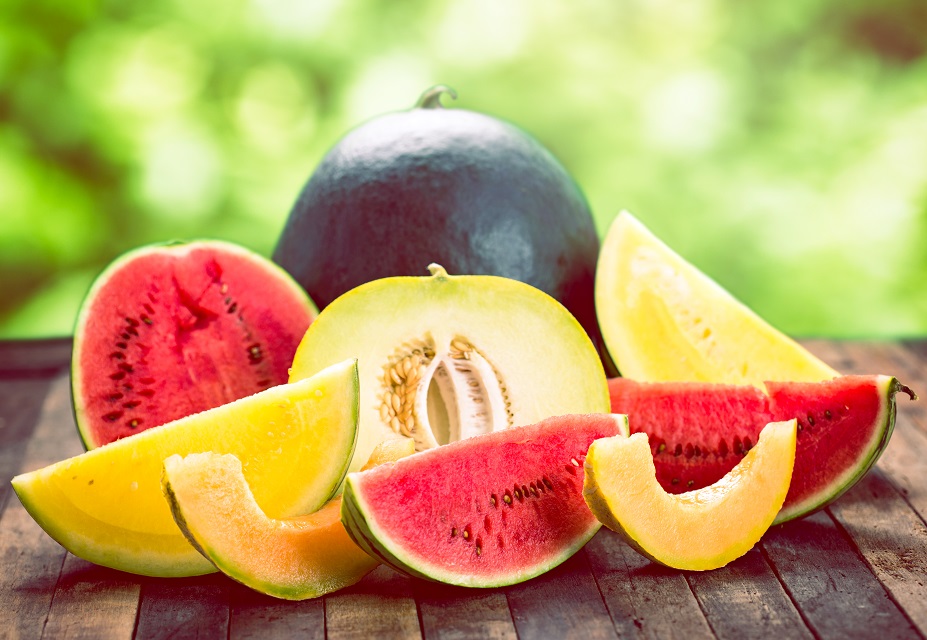 Fresh watermelons and melons