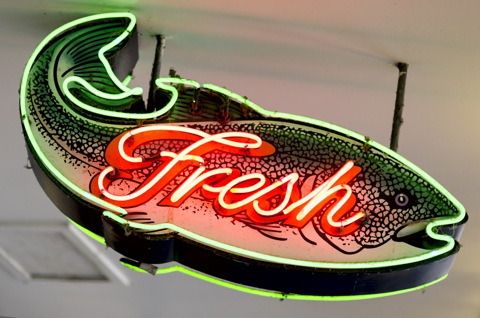 Classic Americana Neon Fresh Fish Shaped Sign