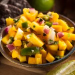 Fresh homemade mango salsa with chips