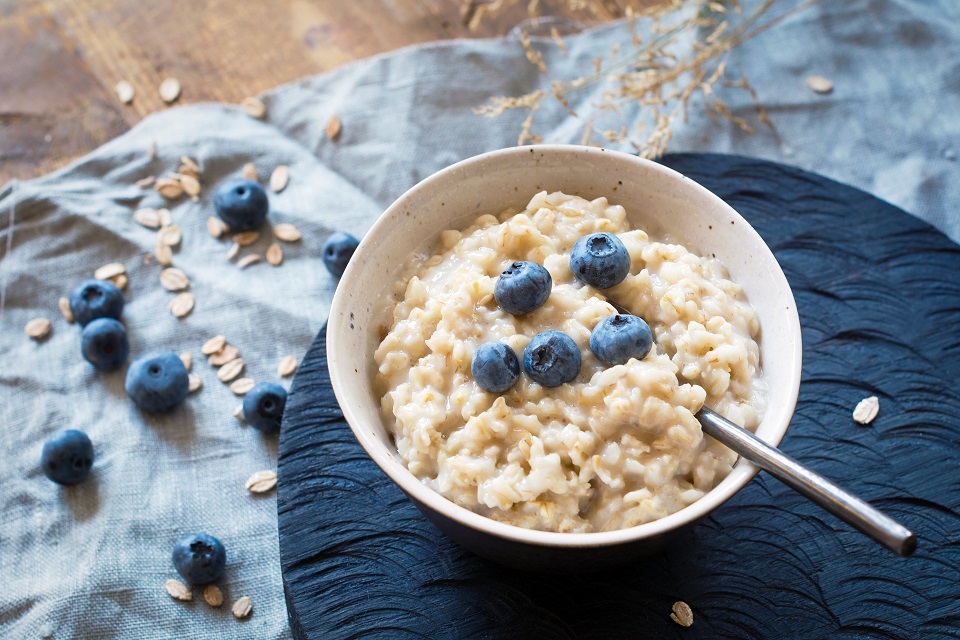 Breakfast oats, porridge with blueberries