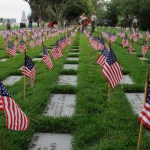 Flags grave markers Los Angeles Memorial Cemetery