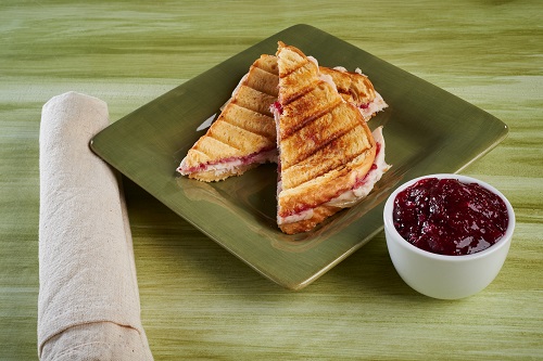 turkey panini on green plate