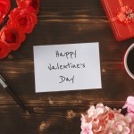 Note with Happy Valentine's Day and flowers