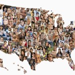 Collage of people in shape of United States map