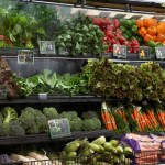 Produce aisle in supermarket, close-up