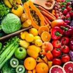 Display of fresh fruits and vegetables