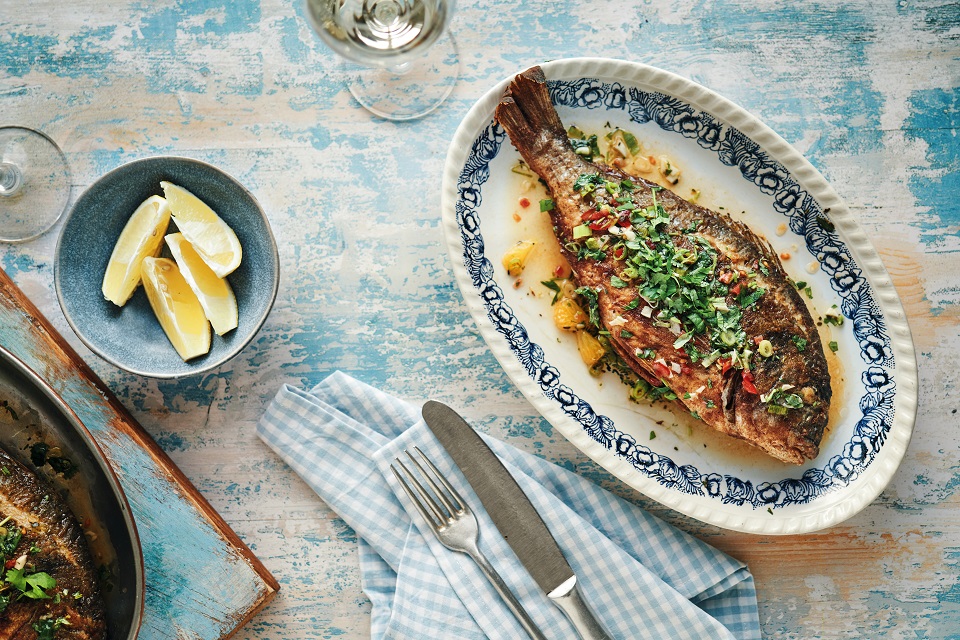 Grilled Sea Beam with Mojo Isleno Puerto Rican Sauce