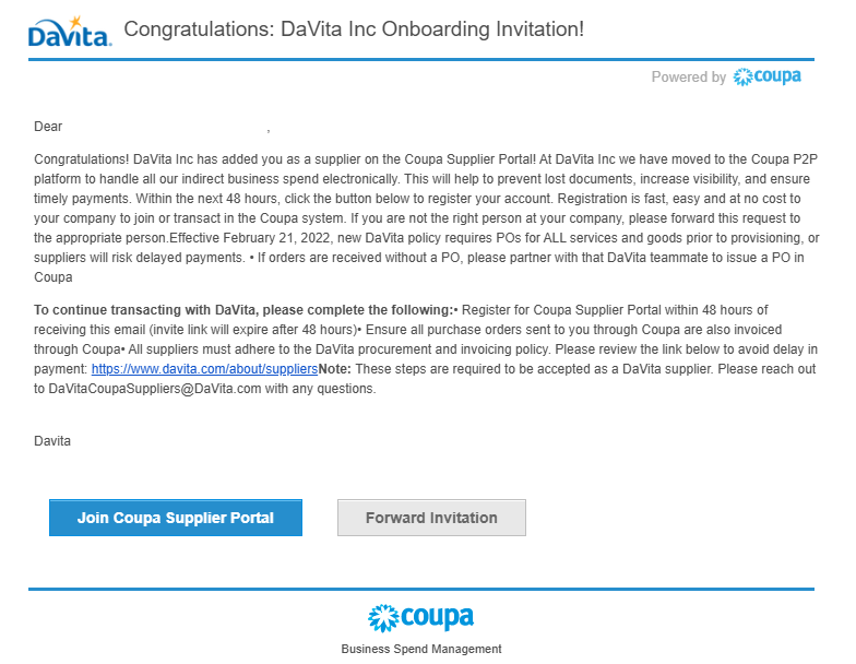Coupa Supplier Portal Onboarding | DaVita
