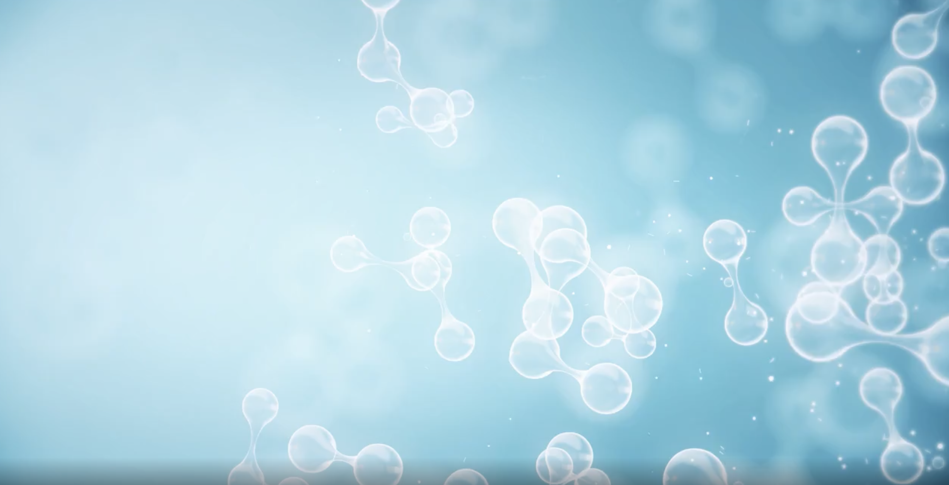 White molecules on a blue background