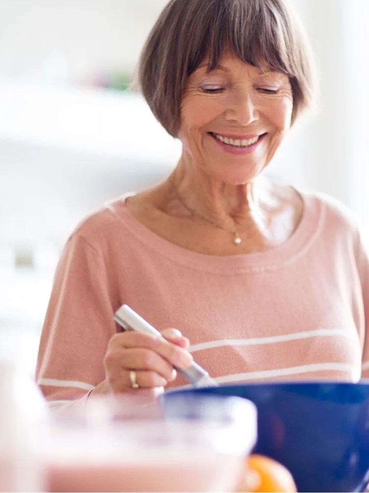 Woman with blue bowl